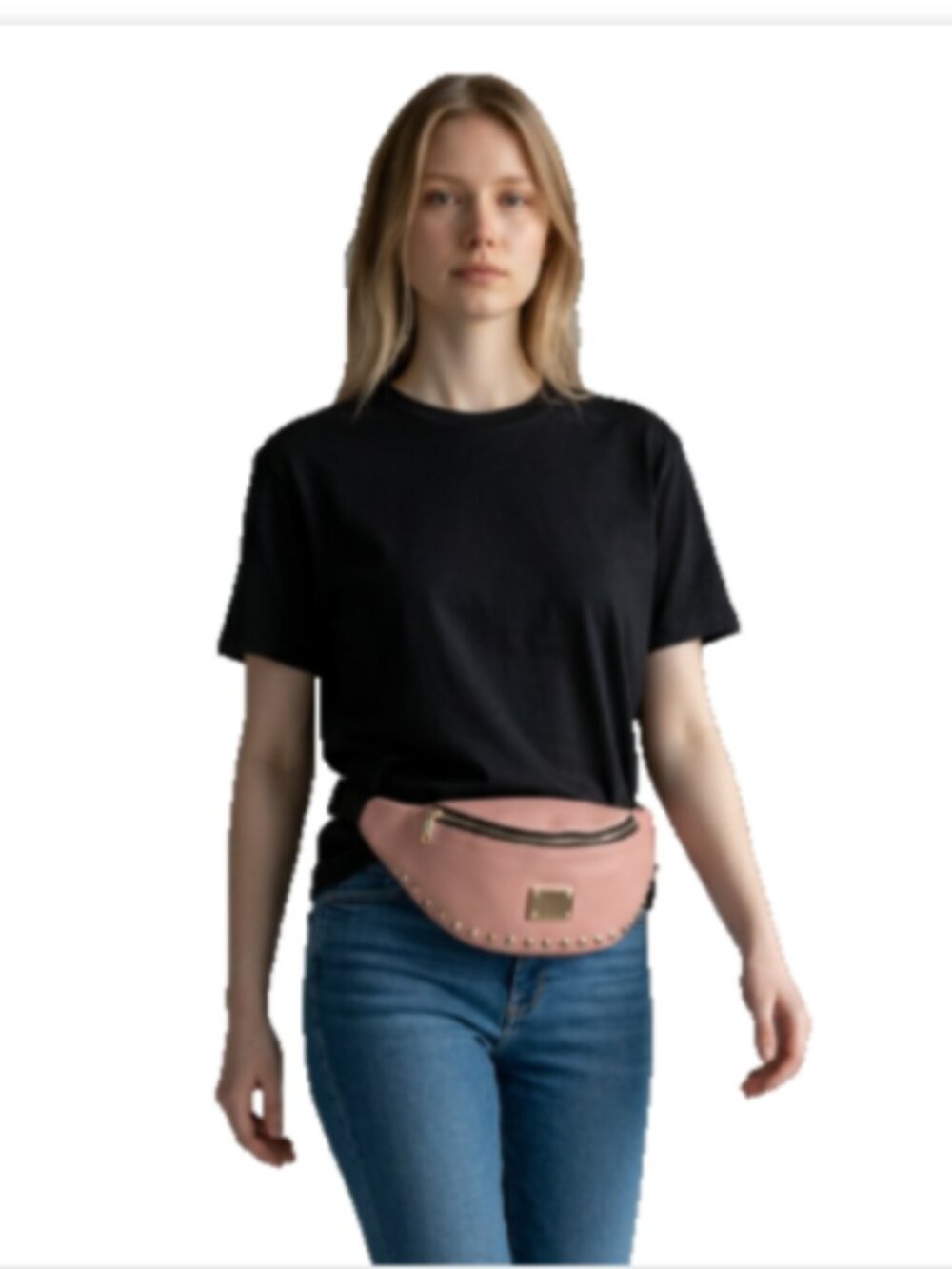 Pink Studded Bag Fanny Pack Gold Tone Hardware Adjustable Strap Extended Belt
